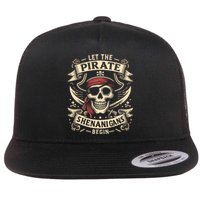 Halloween Skull Let The Pirate Shenanigans Begin Flat Bill Trucker Hat