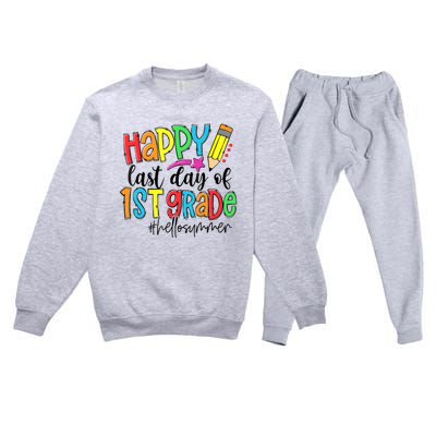 Hello Summer Last Day Of School 1st Grade Teacher Premium Crewneck Sweatsuit Set