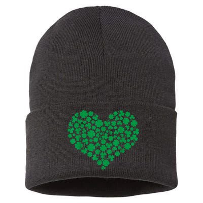 Heart Shamrock Lucky St Patricks Day Women Sustainable Knit Beanie