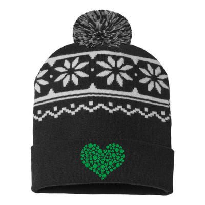 Heart Shamrock Lucky St Patricks Day Women USA-Made Snowflake Beanie