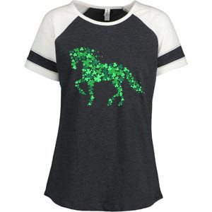 Horse Shamrock Lucky Clover Saint Patrick's Day Horsing For Lover Enza Ladies Jersey Colorblock Tee