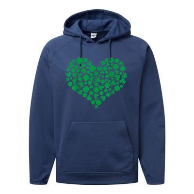 Heart Shamrock Lucky St Patricks Day Performance Fleece Hoodie