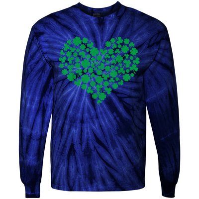 Heart Shamrock Lucky St Patricks Day Tie-Dye Long Sleeve Shirt