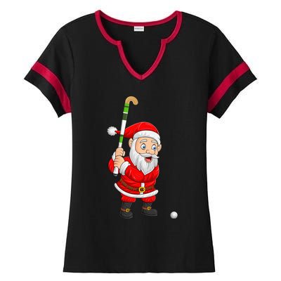 Hockey Sports Lover Santa Playing Hockey Christmas Gift Ladies Halftime Notch Neck Tee