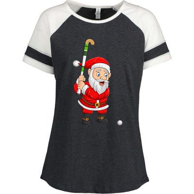 Hockey Sports Lover Santa Playing Hockey Christmas Gift Enza Ladies Jersey Colorblock Tee