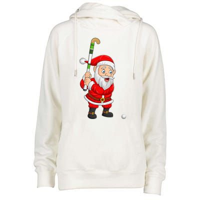 Hockey Sports Lover Santa Playing Hockey Christmas Gift Womens Funnel Neck Pullover Hood