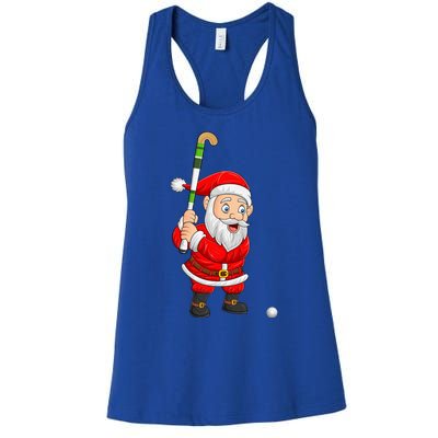 Hockey Sports Lover Santa Playing Hockey Christmas Gift Women's Racerback Tank