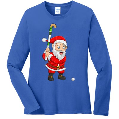 Hockey Sports Lover Santa Playing Hockey Christmas Gift Ladies Long Sleeve Shirt