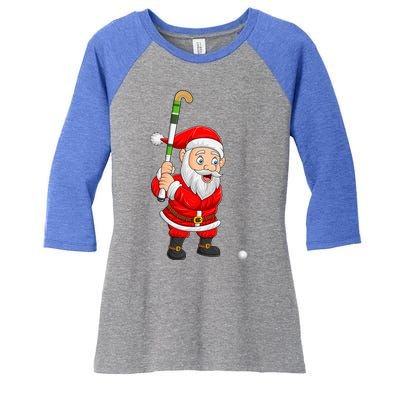 Hockey Sports Lover Santa Playing Hockey Christmas Gift Women's Tri-Blend 3/4-Sleeve Raglan Shirt