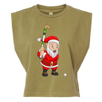 Hockey Sports Lover Santa Playing Hockey Christmas Gift Garment-Dyed Women's Muscle Tee