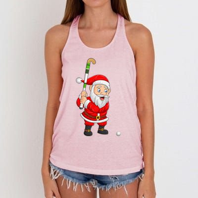 Hockey Sports Lover Santa Playing Hockey Christmas Gift Women's Knotted Racerback Tank