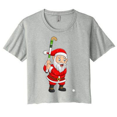 Hockey Sports Lover Santa Playing Hockey Christmas Gift Women's Crop Top Tee