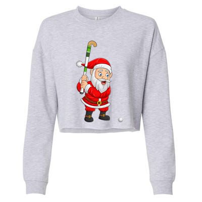 Hockey Sports Lover Santa Playing Hockey Christmas Gift Cropped Pullover Crew