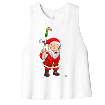 Hockey Sports Lover Santa Playing Hockey Christmas Gift Women's Racerback Cropped Tank