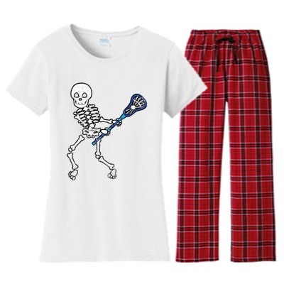 Halloween Skeleton Lacrosse Sport Player Costume Women's Flannel Pajama Set