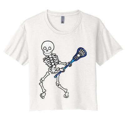 Halloween Skeleton Lacrosse Sport Player Costume Women's Crop Top Tee