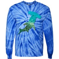 Hammerhead Shark Lovers Silhouette Earth Day And Ocean Week Gift Tie-Dye Long Sleeve Shirt