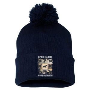 Horse Spirit Lead Me Where My Trust Is Without Borders Pom Pom 12in Knit Beanie