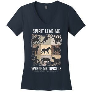 Horse Spirit Lead Me Where My Trust Is Without Borders Women's V-Neck T-Shirt