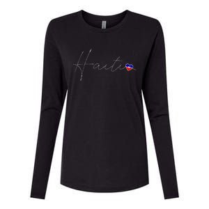 Haiti Simple Love Haitian Flag Heart On Haiti Womens Cotton Relaxed Long Sleeve T-Shirt