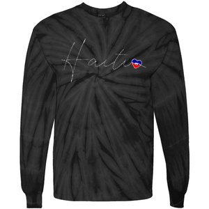 Haiti Simple Love Haitian Flag Heart On Haiti Tie-Dye Long Sleeve Shirt