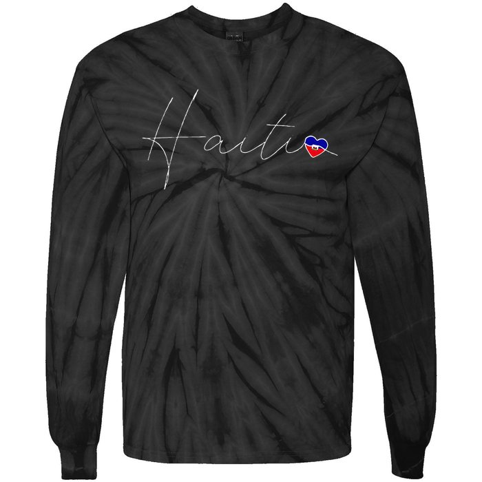 Haiti Simple Love Haitian Flag Heart On Haiti Tie-Dye Long Sleeve Shirt