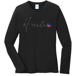 Haiti Simple Love Haitian Flag Heart On Haiti Ladies Long Sleeve Shirt