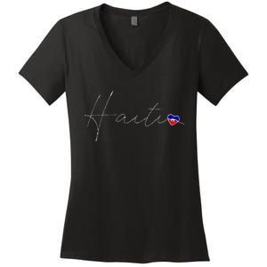 Haiti Simple Love Haitian Flag Heart On Haiti Women's V-Neck T-Shirt