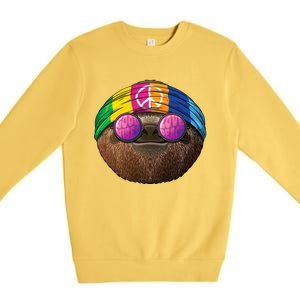 Hippie Sloth Love Peace Sign 70s Hippie Tropical Animal Meaningful Gift Premium Crewneck Sweatshirt