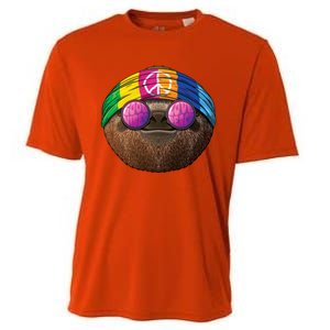 Hippie Sloth Love Peace Sign 70s Hippie Tropical Animal Meaningful Gift Cooling Performance Crew T-Shirt