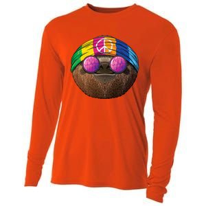 Hippie Sloth Love Peace Sign 70s Hippie Tropical Animal Meaningful Gift Cooling Performance Long Sleeve Crew