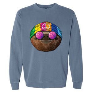 Hippie Sloth Love Peace Sign 70s Hippie Tropical Animal Meaningful Gift Garment-Dyed Sweatshirt