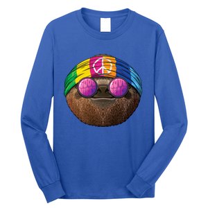 Hippie Sloth Love Peace Sign 70s Hippie Tropical Animal Meaningful Gift Long Sleeve Shirt