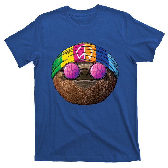 Hippie Sloth Love Peace Sign 70s Hippie Tropical Animal Meaningful Gift T-Shirt