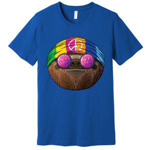 Hippie Sloth Love Peace Sign 70s Hippie Tropical Animal Meaningful Gift Premium T-Shirt