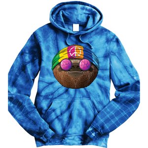 Hippie Sloth Love Peace Sign 70s Hippie Tropical Animal Meaningful Gift Tie Dye Hoodie