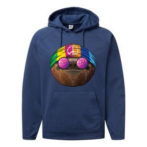 Hippie Sloth Love Peace Sign 70s Hippie Tropical Animal Meaningful Gift Performance Fleece Hoodie