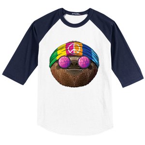 Hippie Sloth Love Peace Sign 70s Hippie Tropical Animal Meaningful Gift Baseball Sleeve Shirt