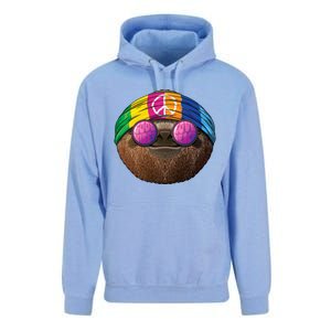 Hippie Sloth Love Peace Sign 70s Hippie Tropical Animal Meaningful Gift Unisex Surf Hoodie