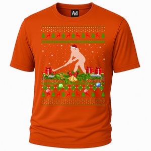 Hockey Sports Lover Xmas Santa Ugly Field Hockey Christmas Gift Cooling Performance Crew T-Shirt