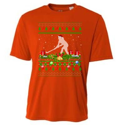 Hockey Sports Lover Xmas Santa Ugly Field Hockey Christmas Gift Cooling Performance Crew T-Shirt