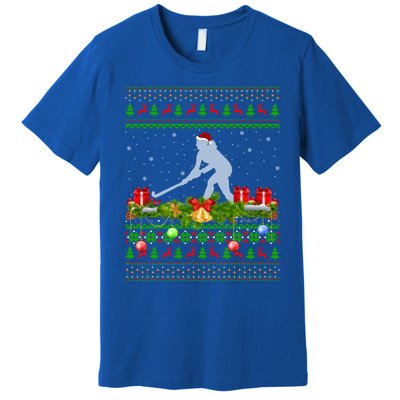 Hockey Sports Lover Xmas Santa Ugly Field Hockey Christmas Gift Premium T-Shirt