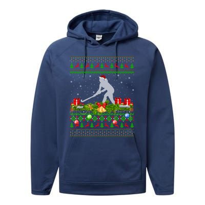 Hockey Sports Lover Xmas Santa Ugly Field Hockey Christmas Gift Performance Fleece Hoodie