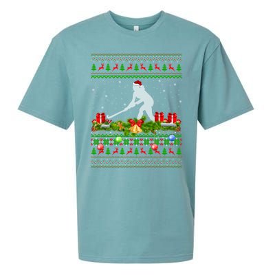 Hockey Sports Lover Xmas Santa Ugly Field Hockey Christmas Gift Sueded Cloud Jersey T-Shirt