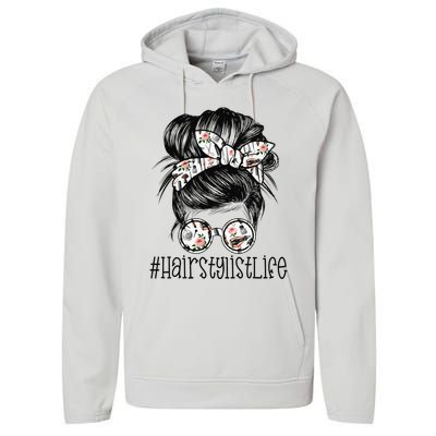 Hair Stylist Life Mom Messy Bun Mother's Day Performance Fleece Hoodie