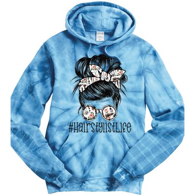 Hair Stylist Life Mom Messy Bun Mother's Day Tie Dye Hoodie