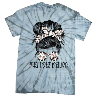 Hair Stylist Life Mom Messy Bun Mother's Day Tie-Dye T-Shirt