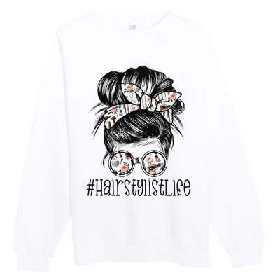 Hair Stylist Life Mom Messy Bun Mother's Day Premium Crewneck Sweatshirt