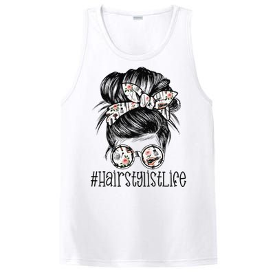 Hair Stylist Life Mom Messy Bun Mother's Day PosiCharge Competitor Tank