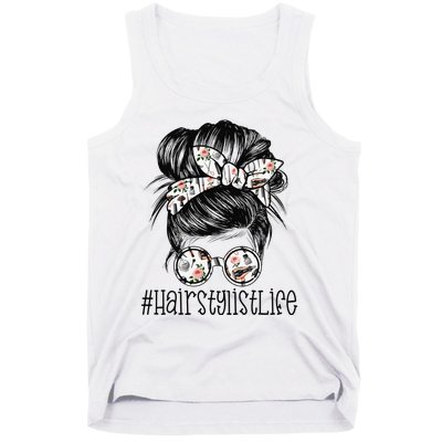 Hair Stylist Life Mom Messy Bun Mother's Day Tank Top